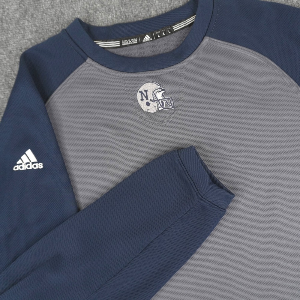 Adidas Pullover Mens Large Grey Navy Blue Midshipmen Football Helmet Raglan L